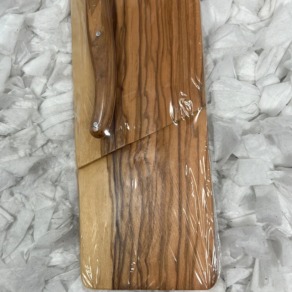 Jean Dubost Baguette/Salami Board & Knife, Stainless Steel Blades, Olive Wood